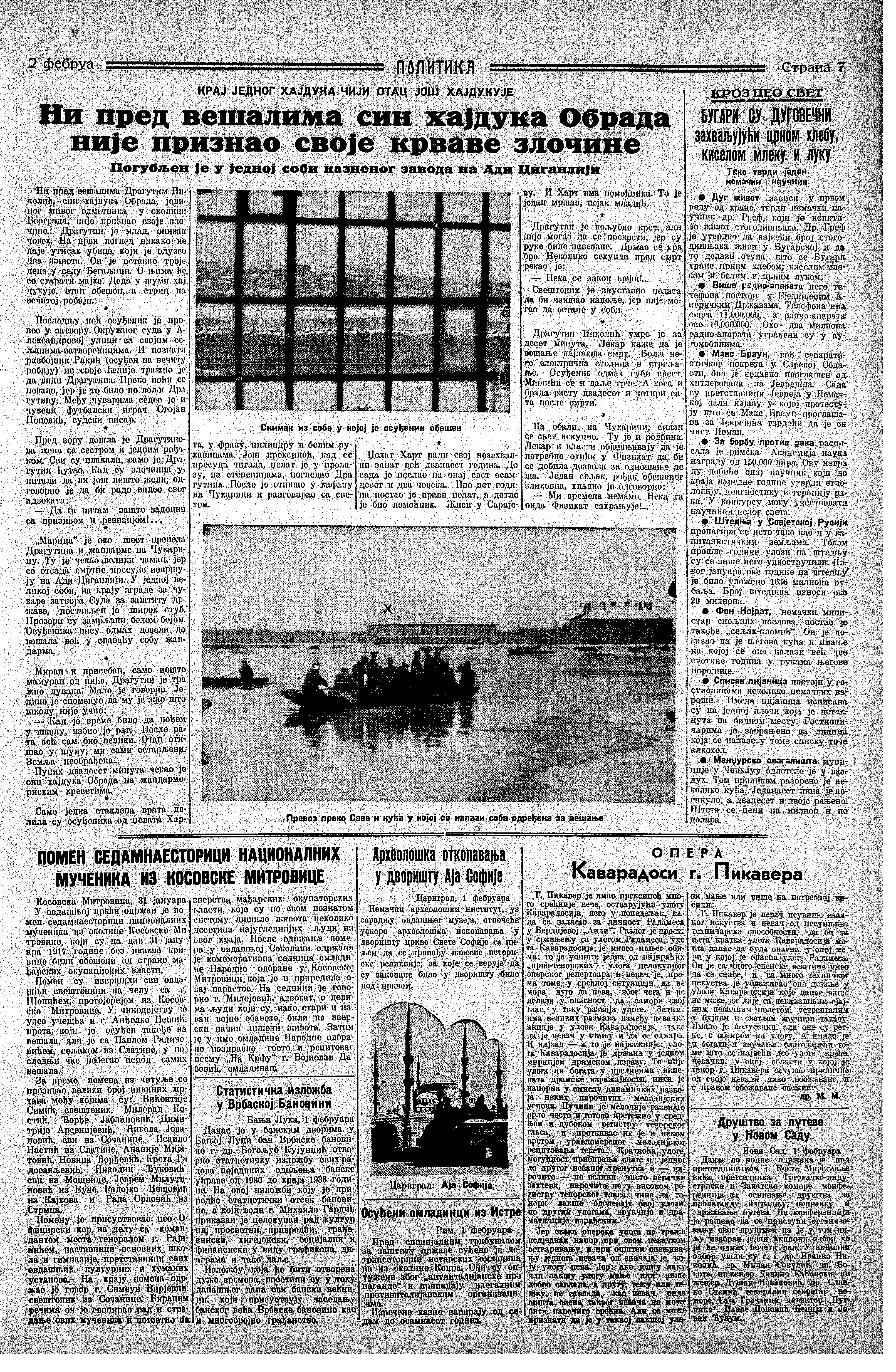 Ni pred vešalima ne priznaje, Politika, 02.02.1935.